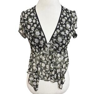 Full Tilt L Tie Floral‎ Top Fairy Whimsygoth Summer Sheer Mesh Festival Party